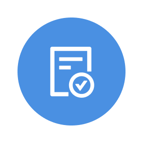 Blue icon showing a document with a checkmark.