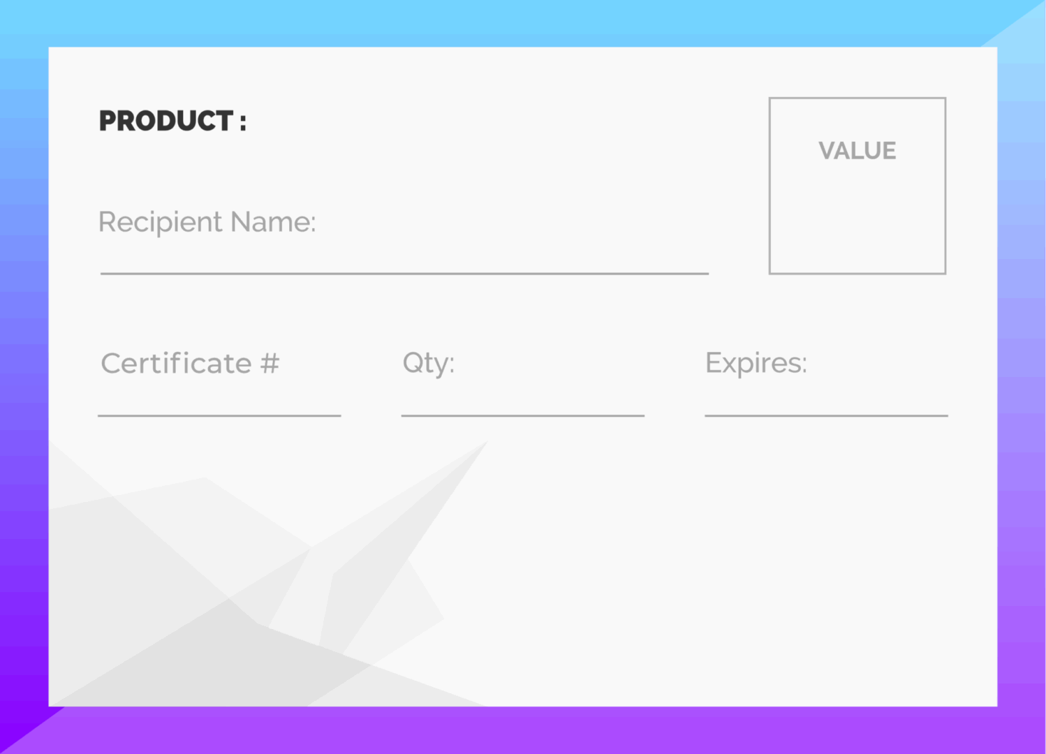 Gift certificate template with blank fields.