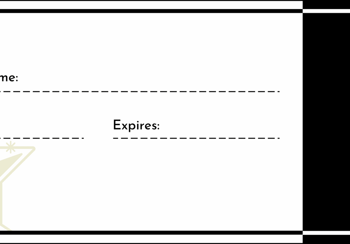 Gift certificate with drink illustrations and details.