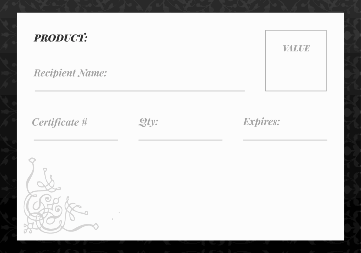 Gift certificate template with decorative border.